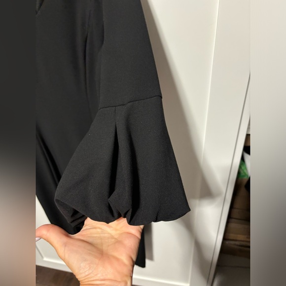 White House Black Market V neck sheath stretch puff sleeve black dress- size 10 - Picture 3 of 6